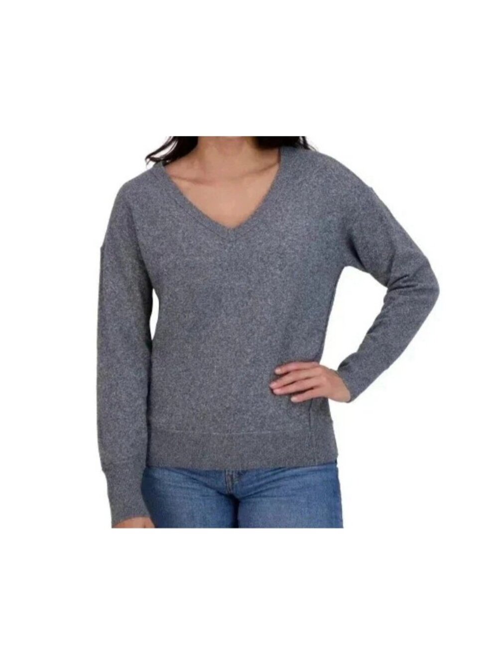 NWT Lucky Brand Women's M Gray V-Neck Sweater Polyester Blend